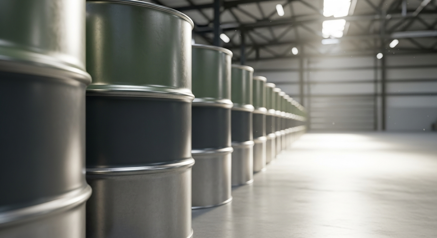 Perfectly aligned steel drums for hazardous waste